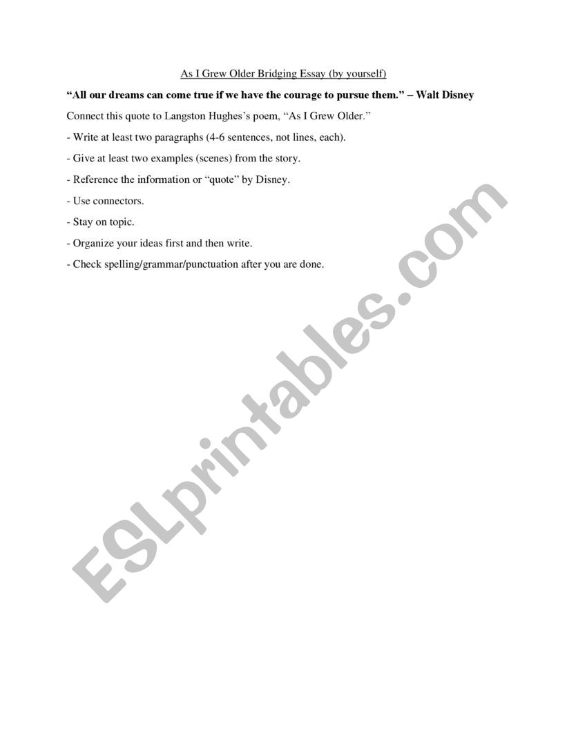 As I Grew Older Essay worksheet