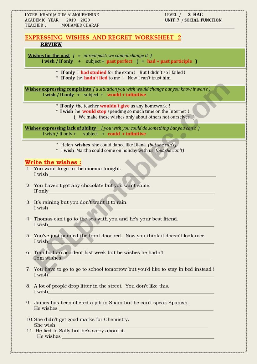 express regret worksheet