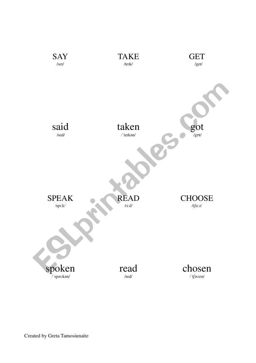participle verbs memory game worksheet
