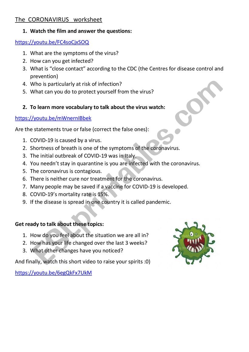Coronavirus worksheet