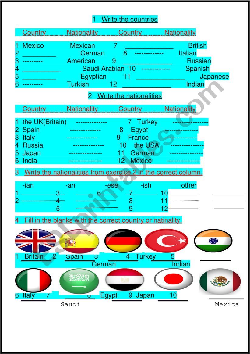 nationalities worksheet worksheet