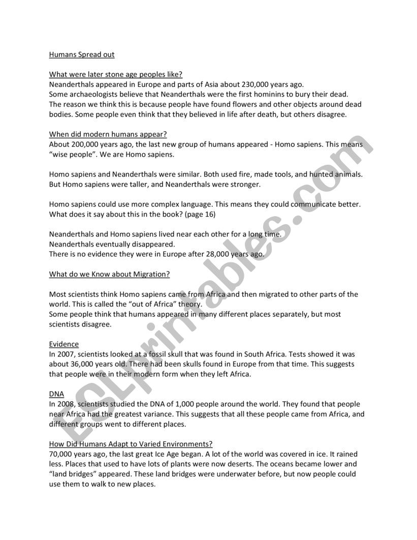 hunter gatherer history esl worksheet by tomthehuman