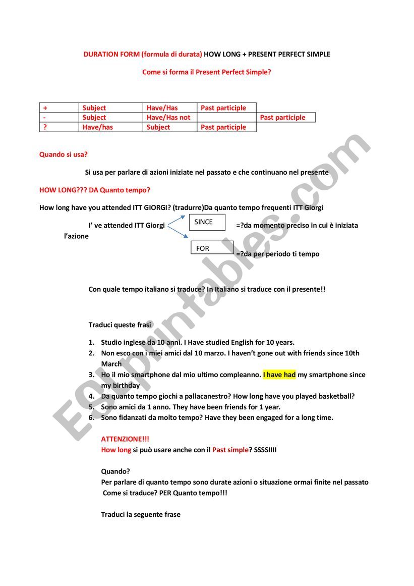 Duration form  worksheet