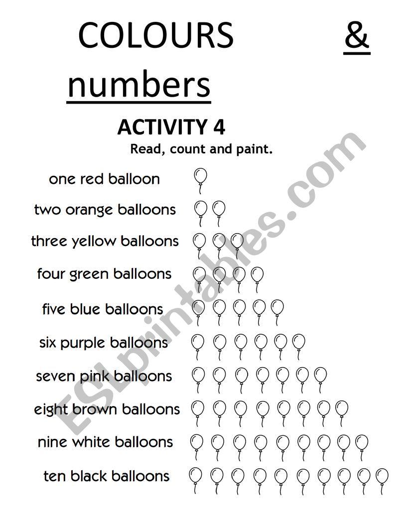 COLOURS & NUMBERS ACTIVITY 4 worksheet