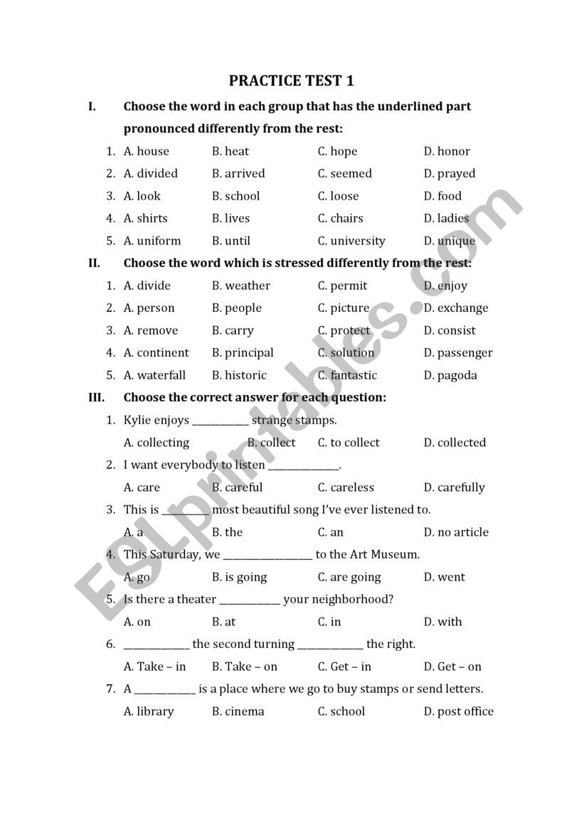 Practice Test for Elementary students