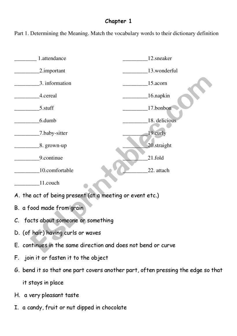 Chapter 1 of My Weird School worksheet