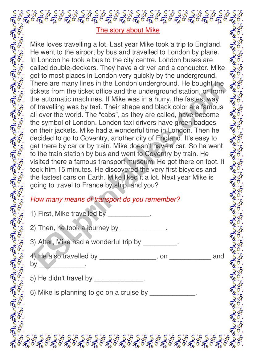 The story about Mike worksheet