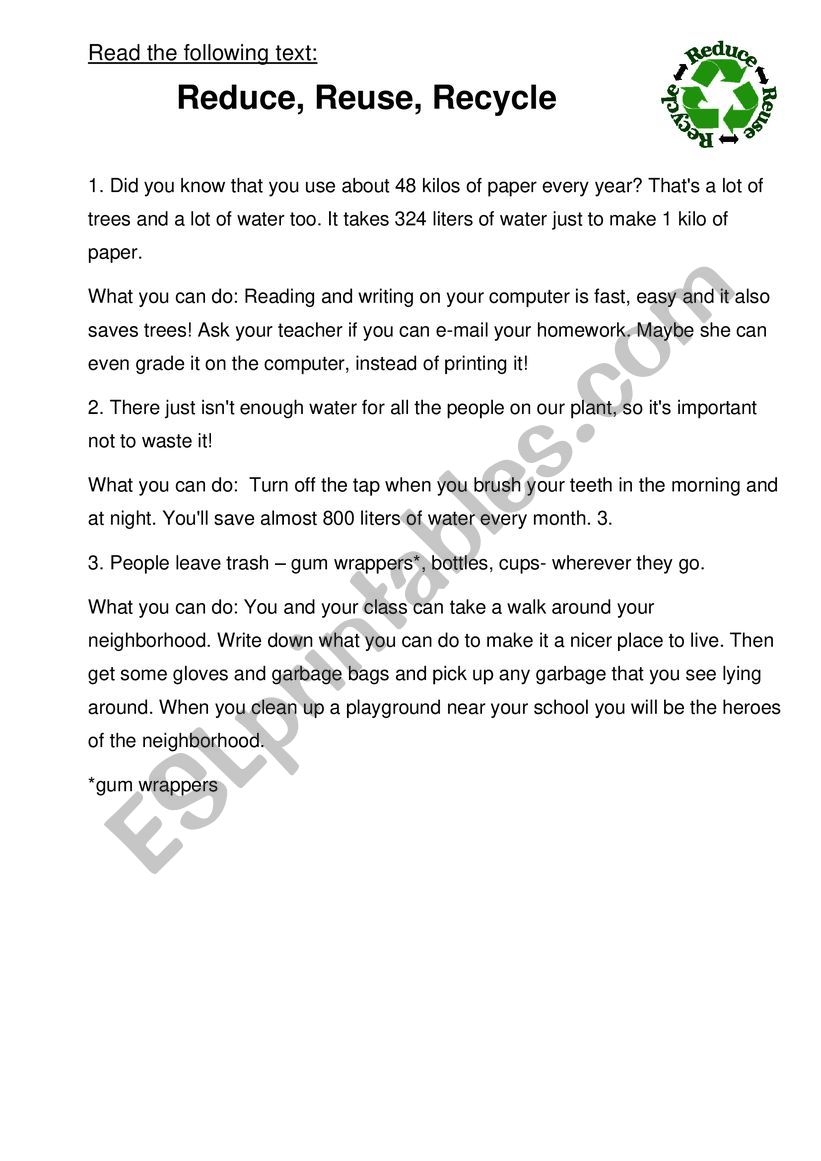 Let�s Recycle worksheet