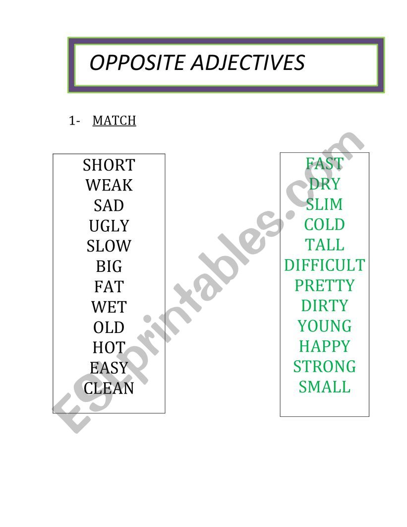 Adjectives worksheet