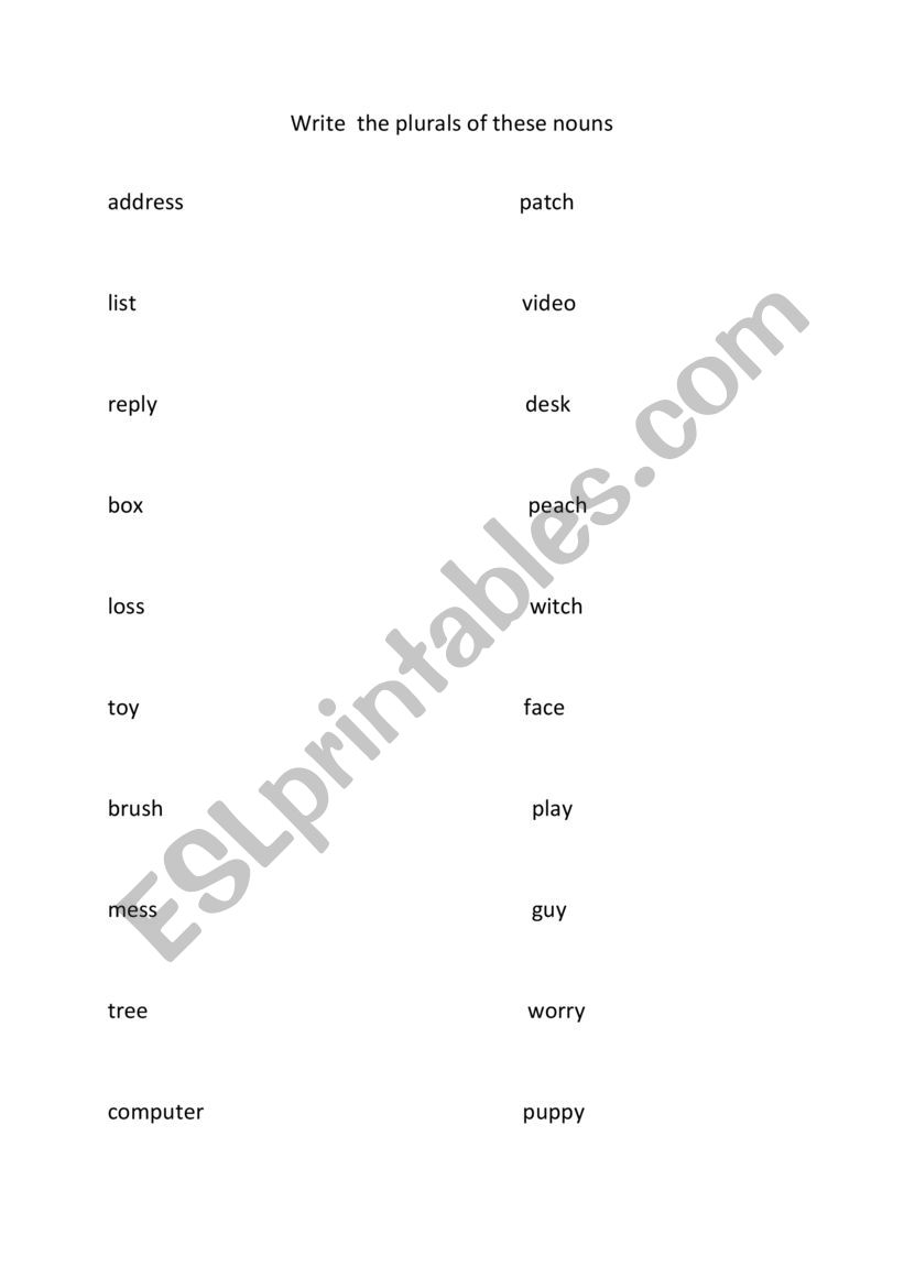 PLURAL OF NOUNS worksheet