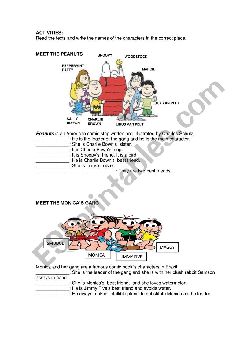 Peanuts and Monica�s gang worksheet