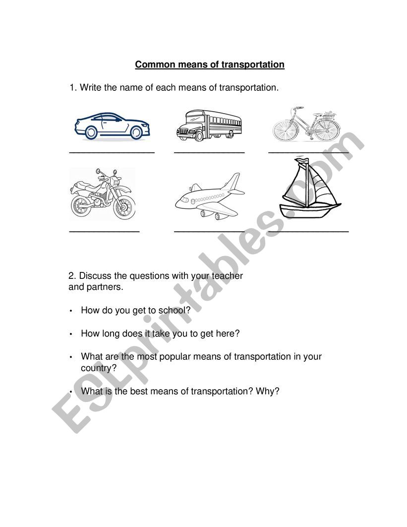 Means of transportation worksheet