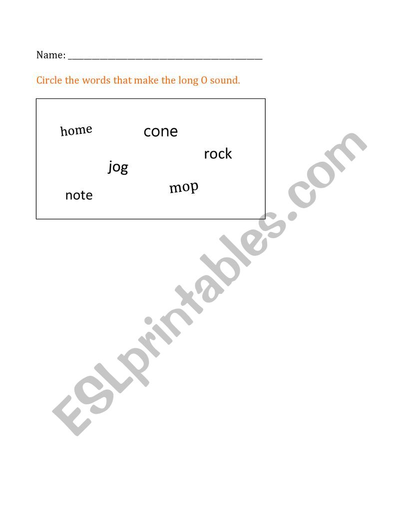 Long O Exit Ticket worksheet