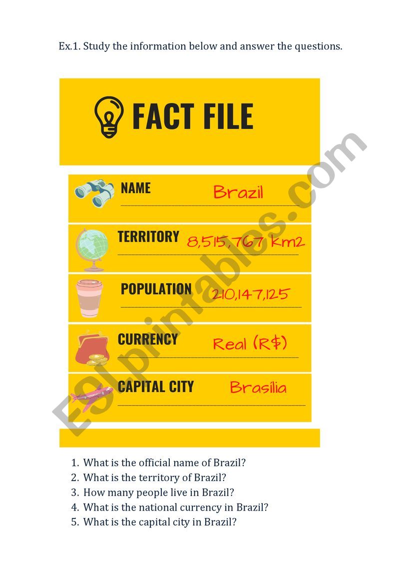 Brazil Fact File worksheet