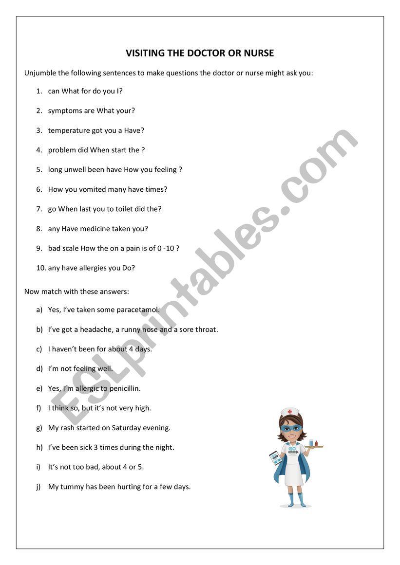 Visiting the doctor or nurse worksheet