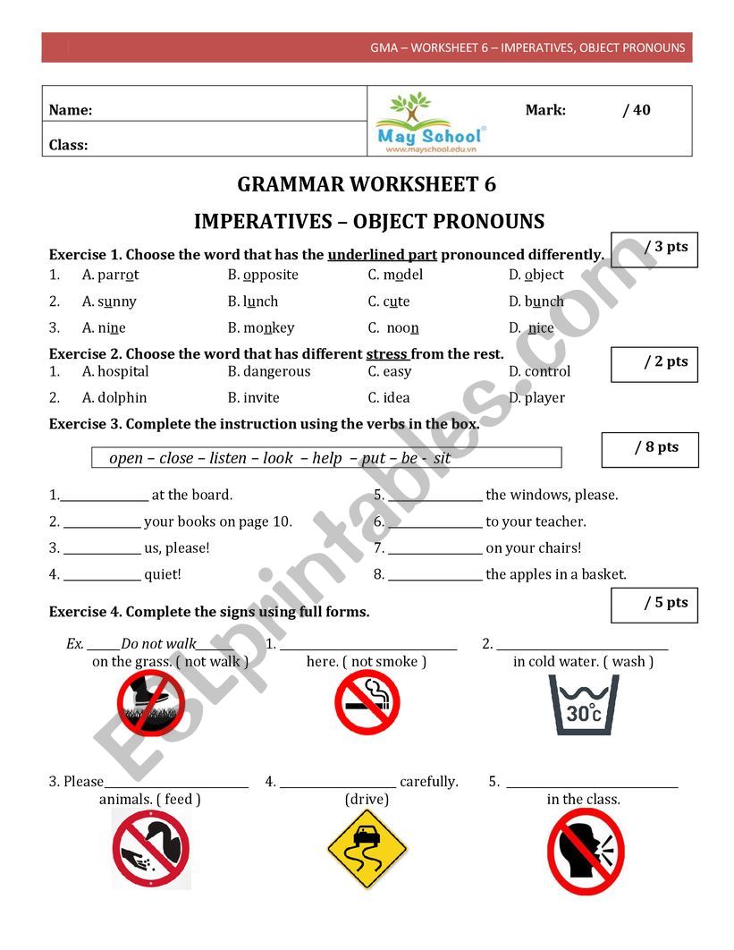 IMPERATIVES - OBJECT PRONOUNS worksheet