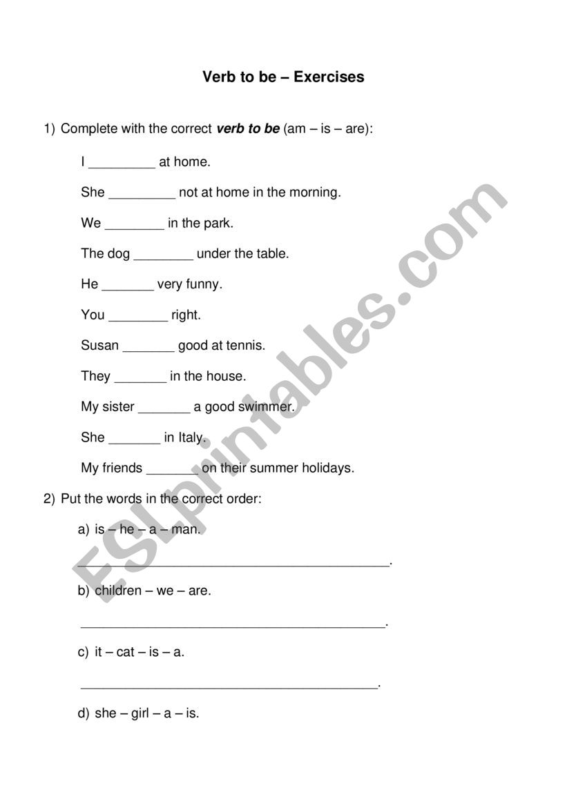 Verb to be Exercises  worksheet