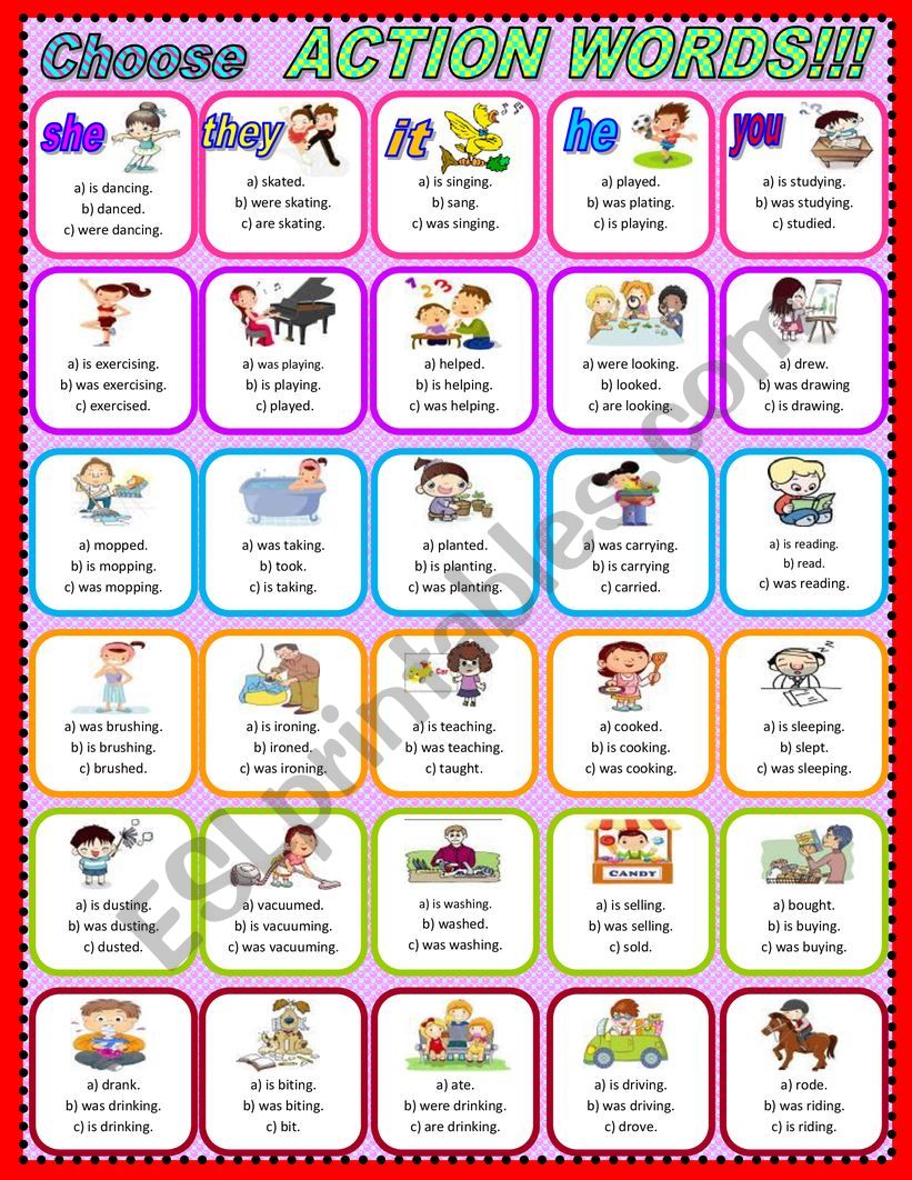 Actions words worksheet