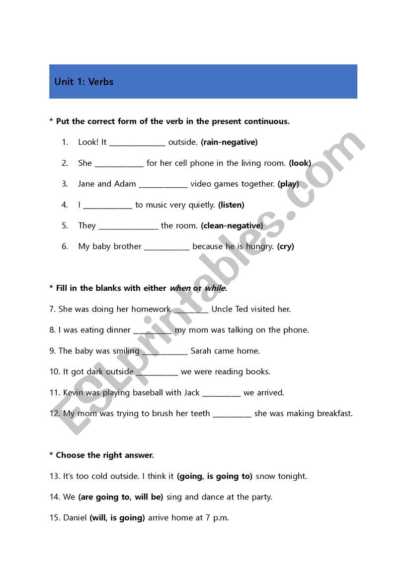 Grammar Test_Verb worksheet