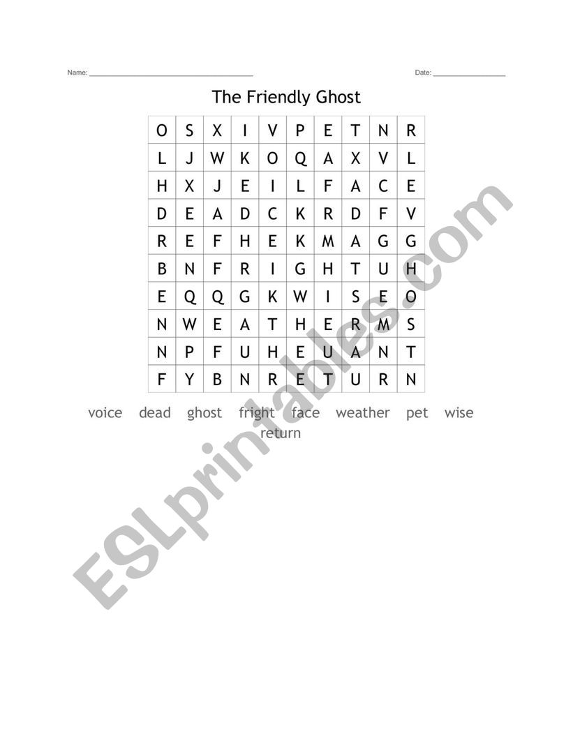 The Friendly Ghost - Wordsearch