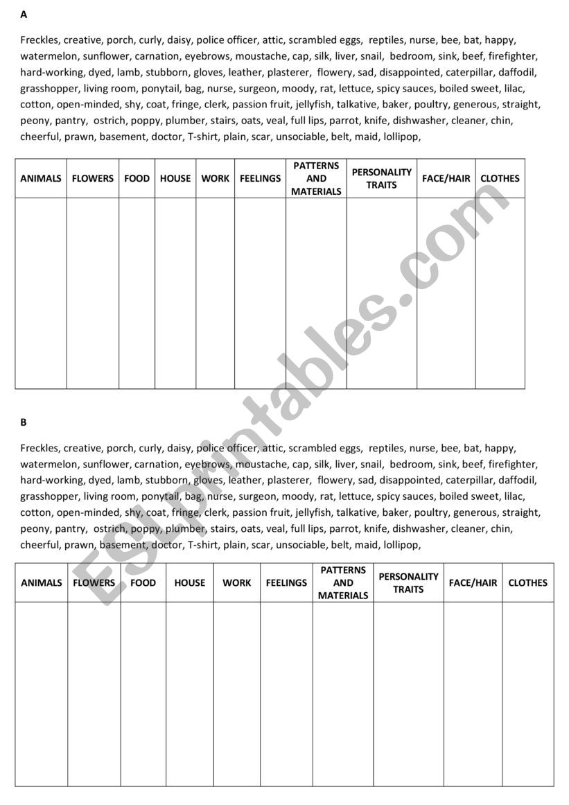 English words  worksheet