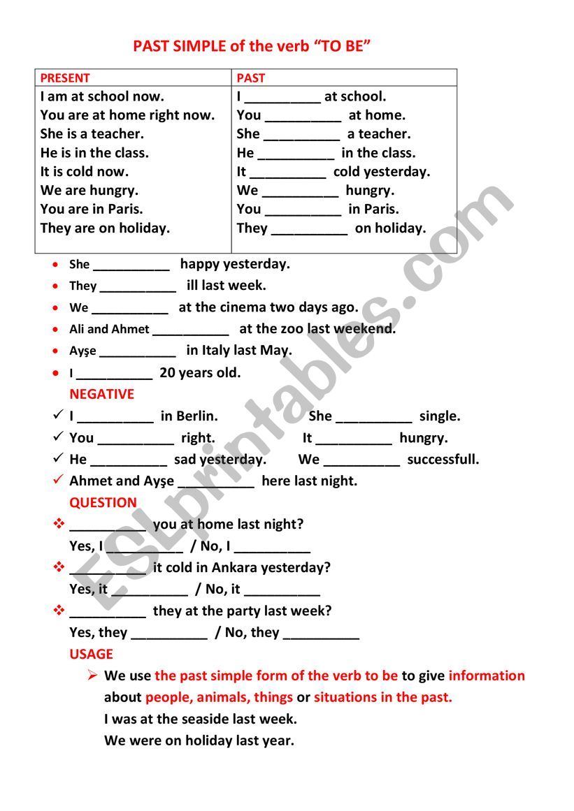 Simple past tense worksheet