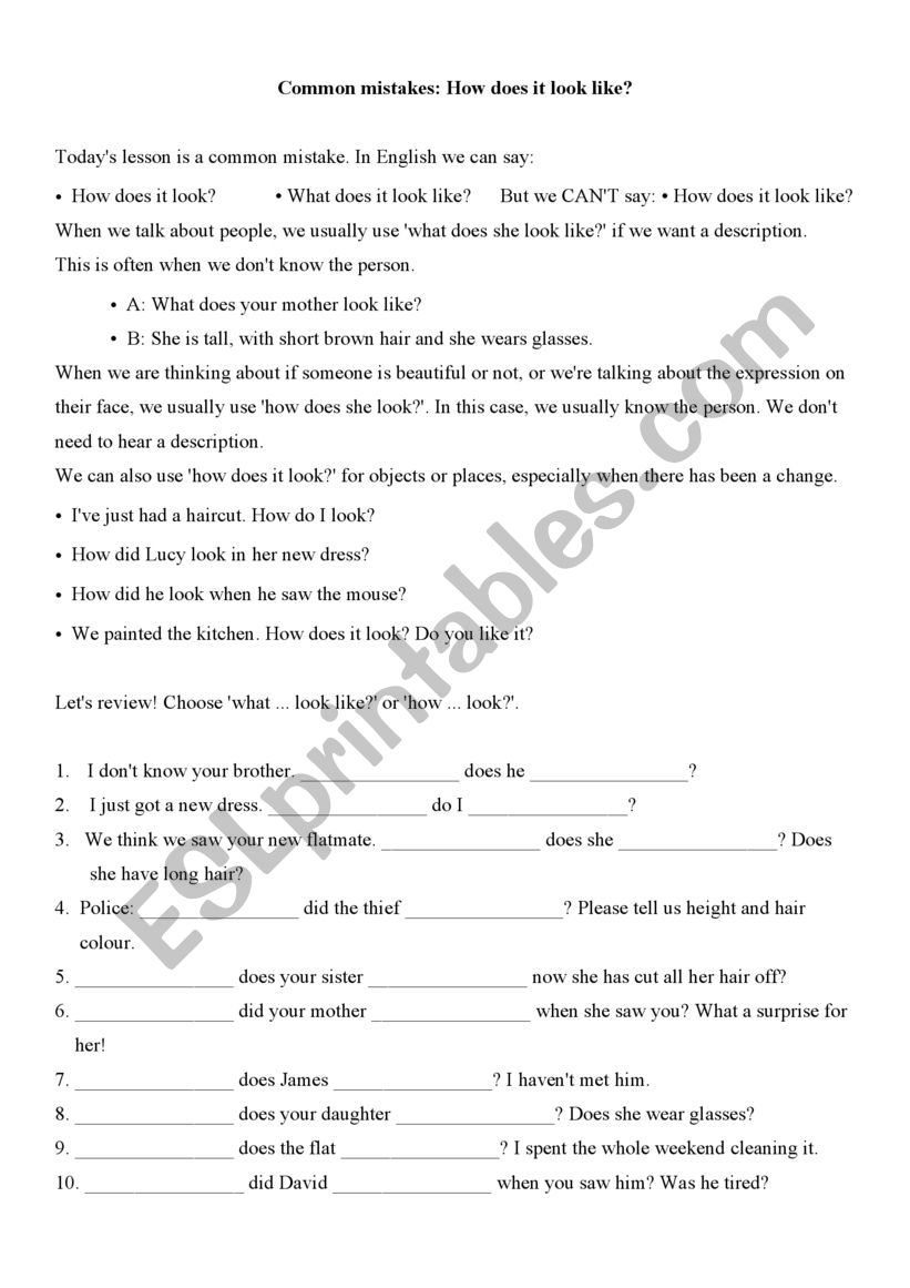 How does it look like worksheet