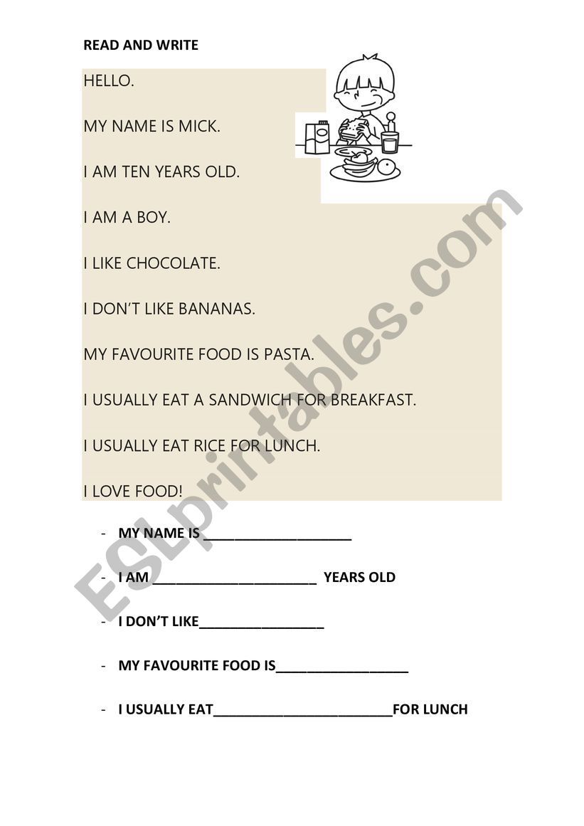 Read and write (I AM) worksheet