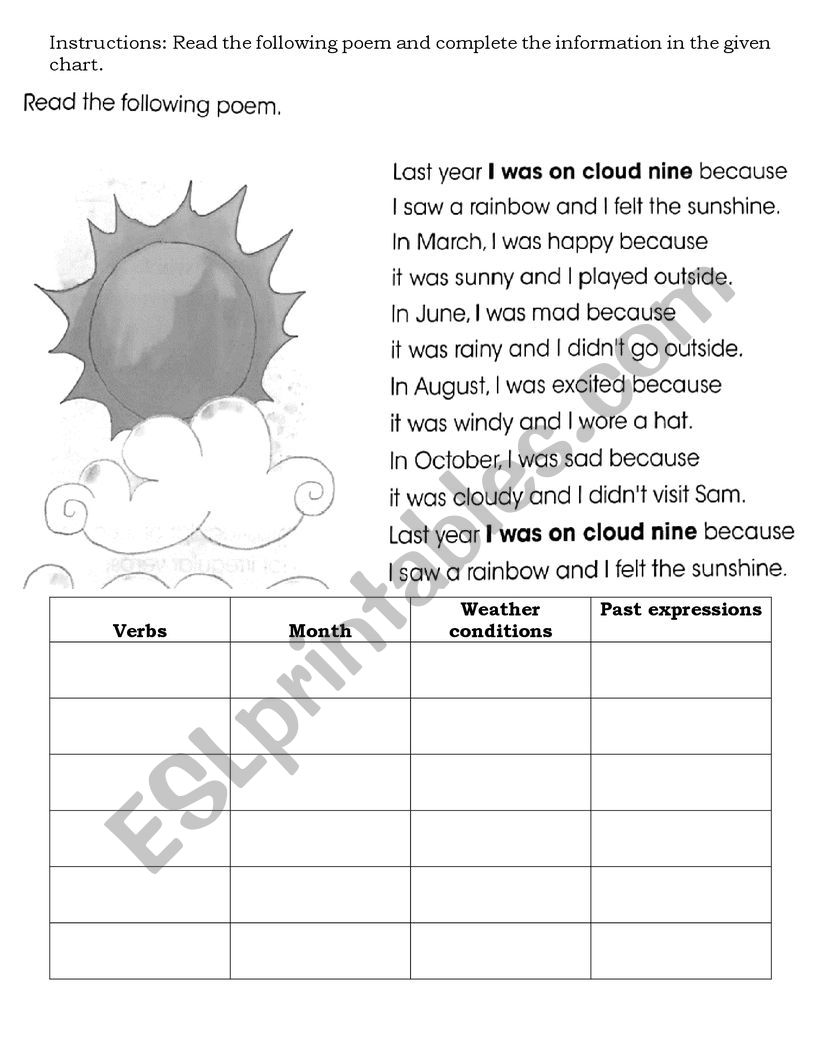 weather, months and verbs worksheet