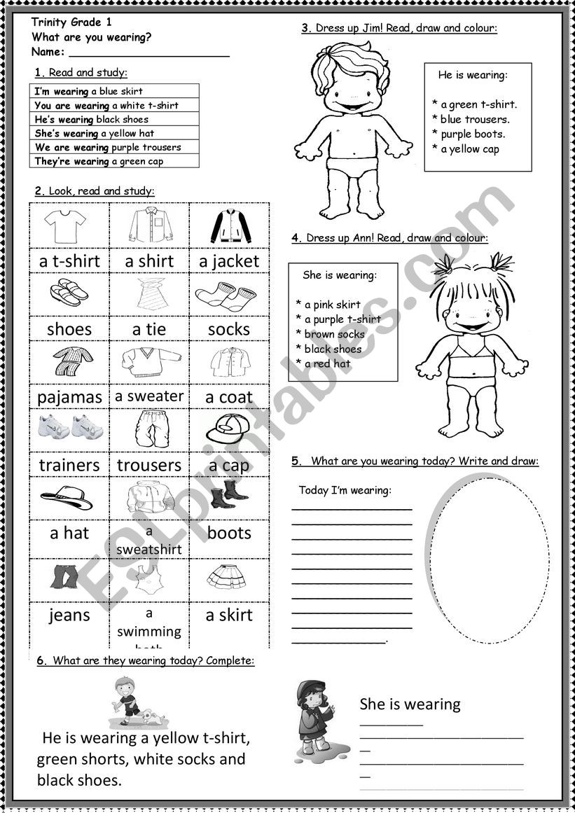 clothes worksheet