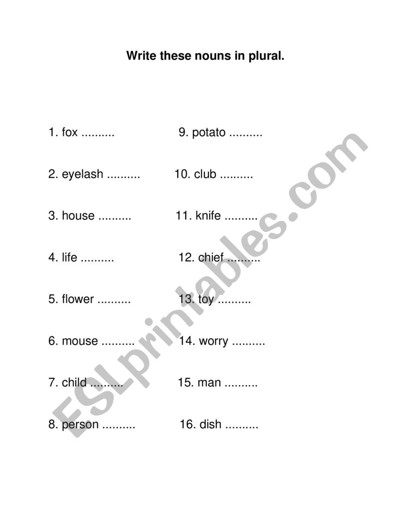 PLURAL OF NOUNS worksheet