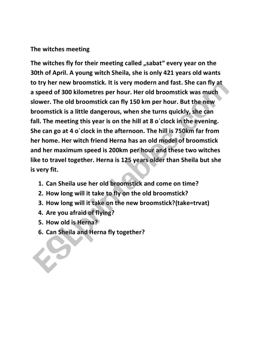 The witches meeting worksheet