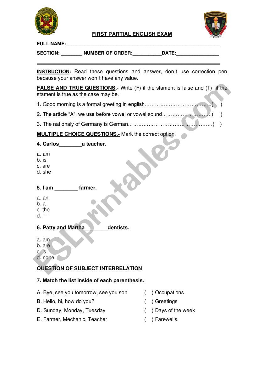 ENGLISH TEST worksheet