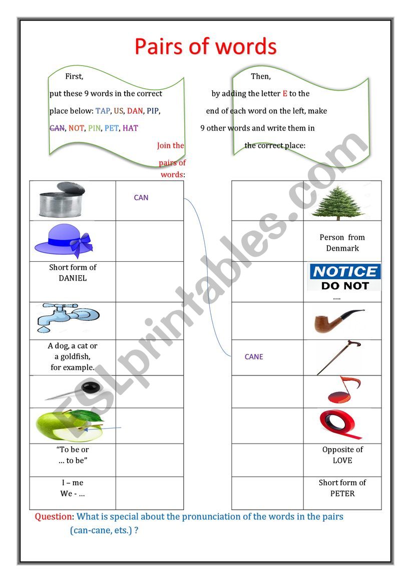 Pairs of words worksheet