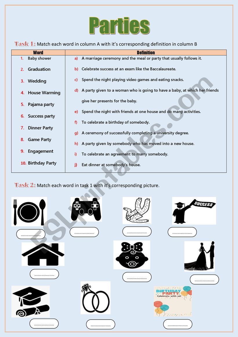 Parties worksheet