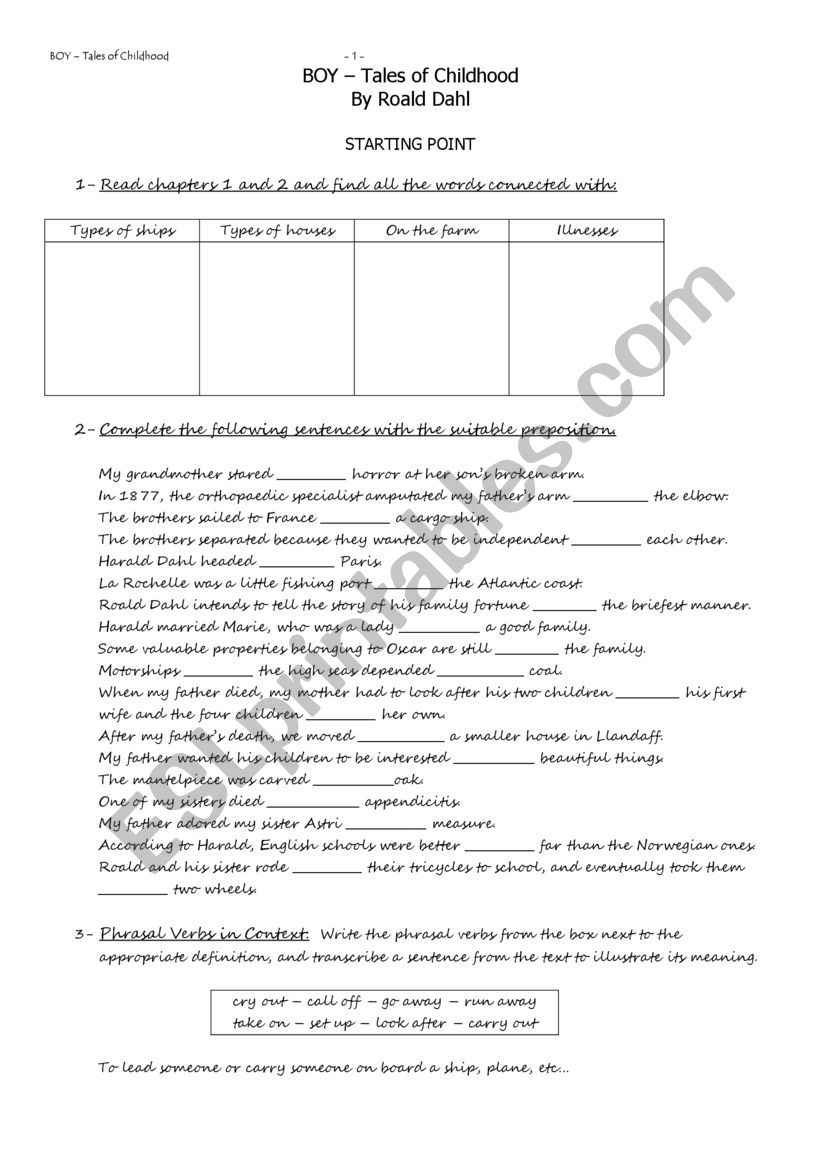 telling my story worksheets