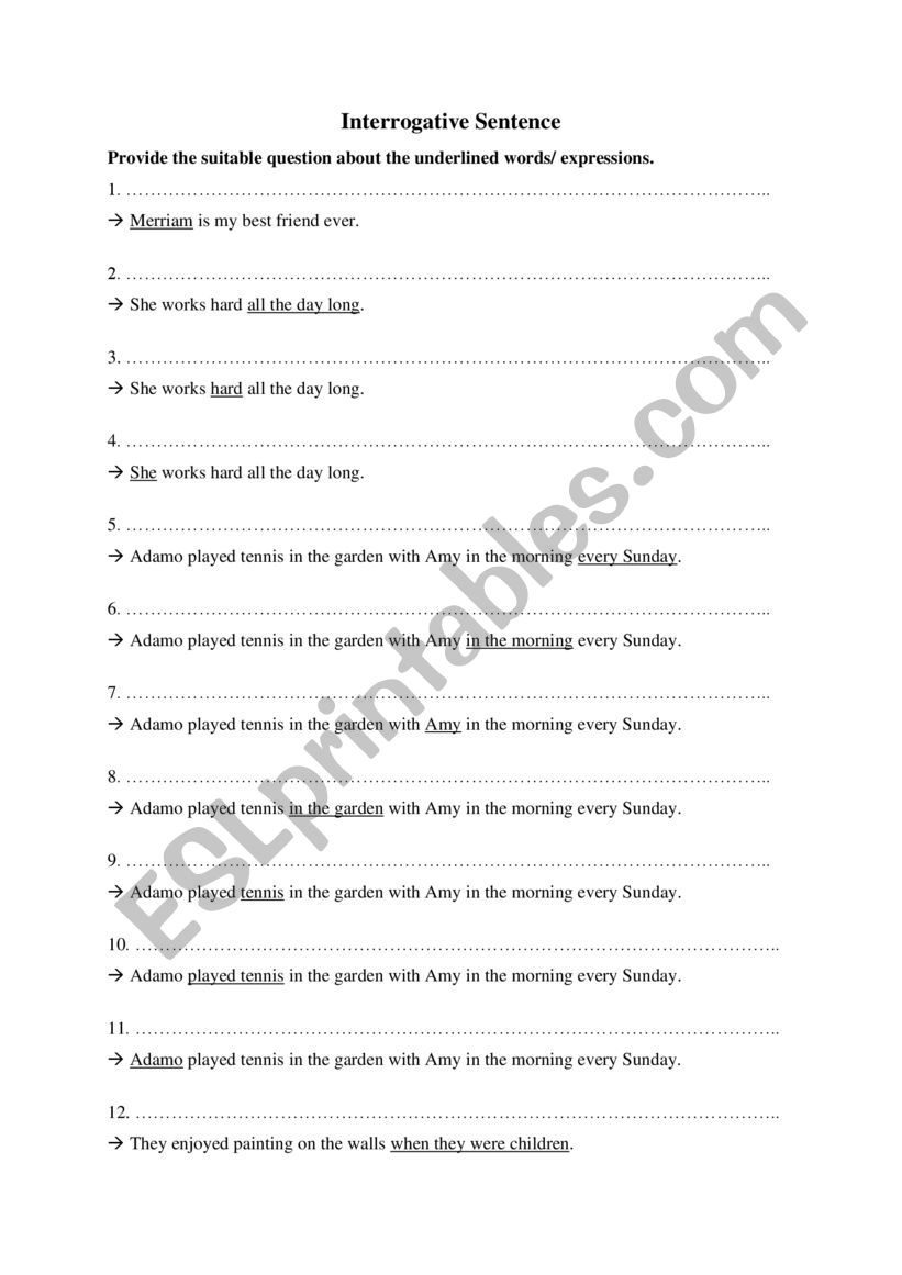 Interrogative Sentence worksheet