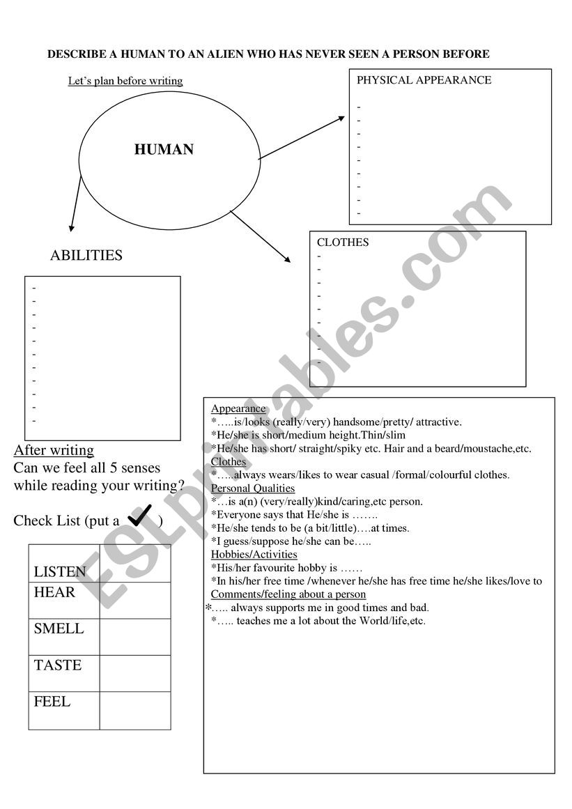 descriptive writing esl worksheet by petitbeurre07