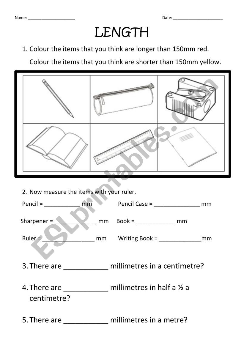 Length using millimetres worksheet