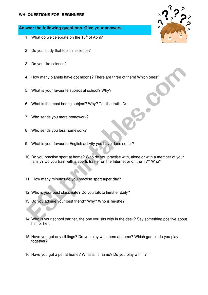 wh questions for beginners esl worksheet by trinki