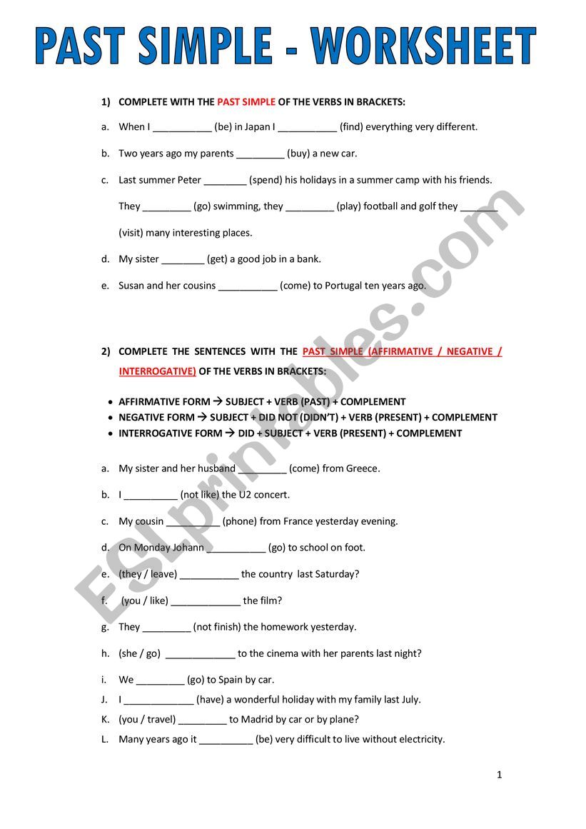 Review Past Simple worksheet