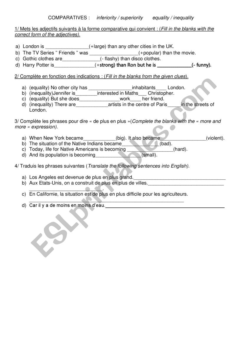 comparatives exercises worksheet