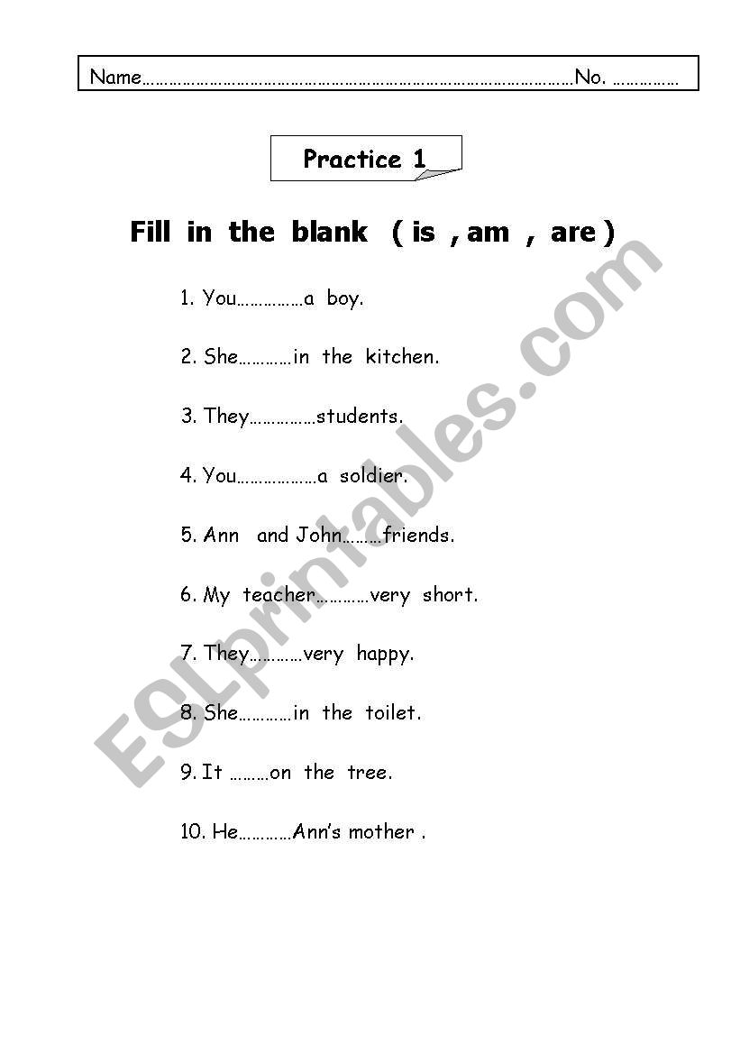 verb  to be worksheet