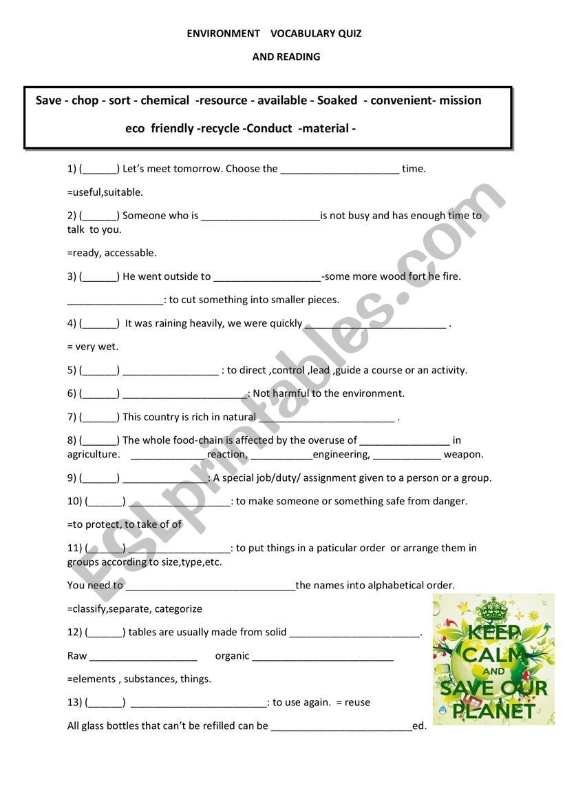 an eco-friendly day worksheet