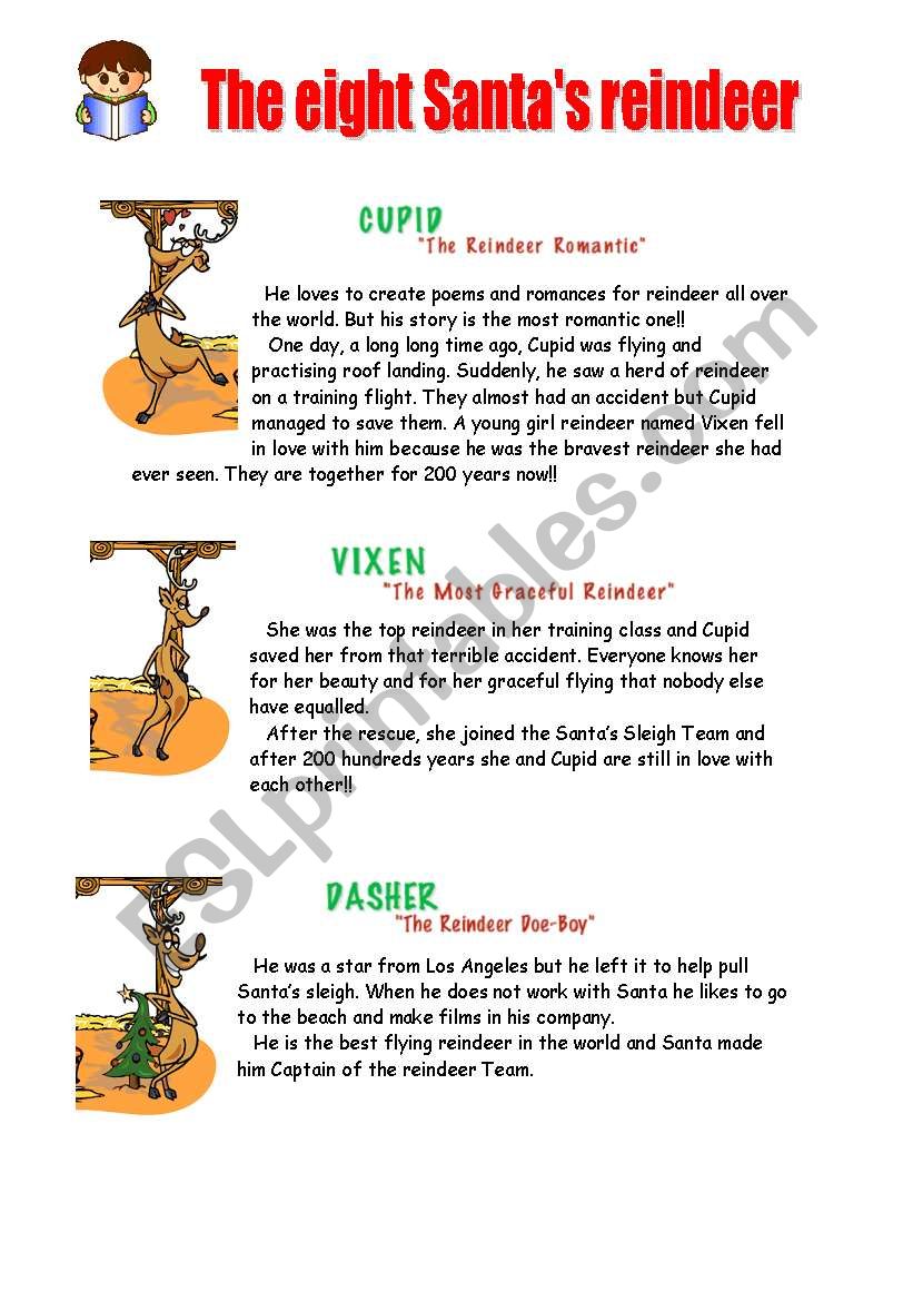 The eight Santa´s reindeer - ESL worksheet by BeaSantander