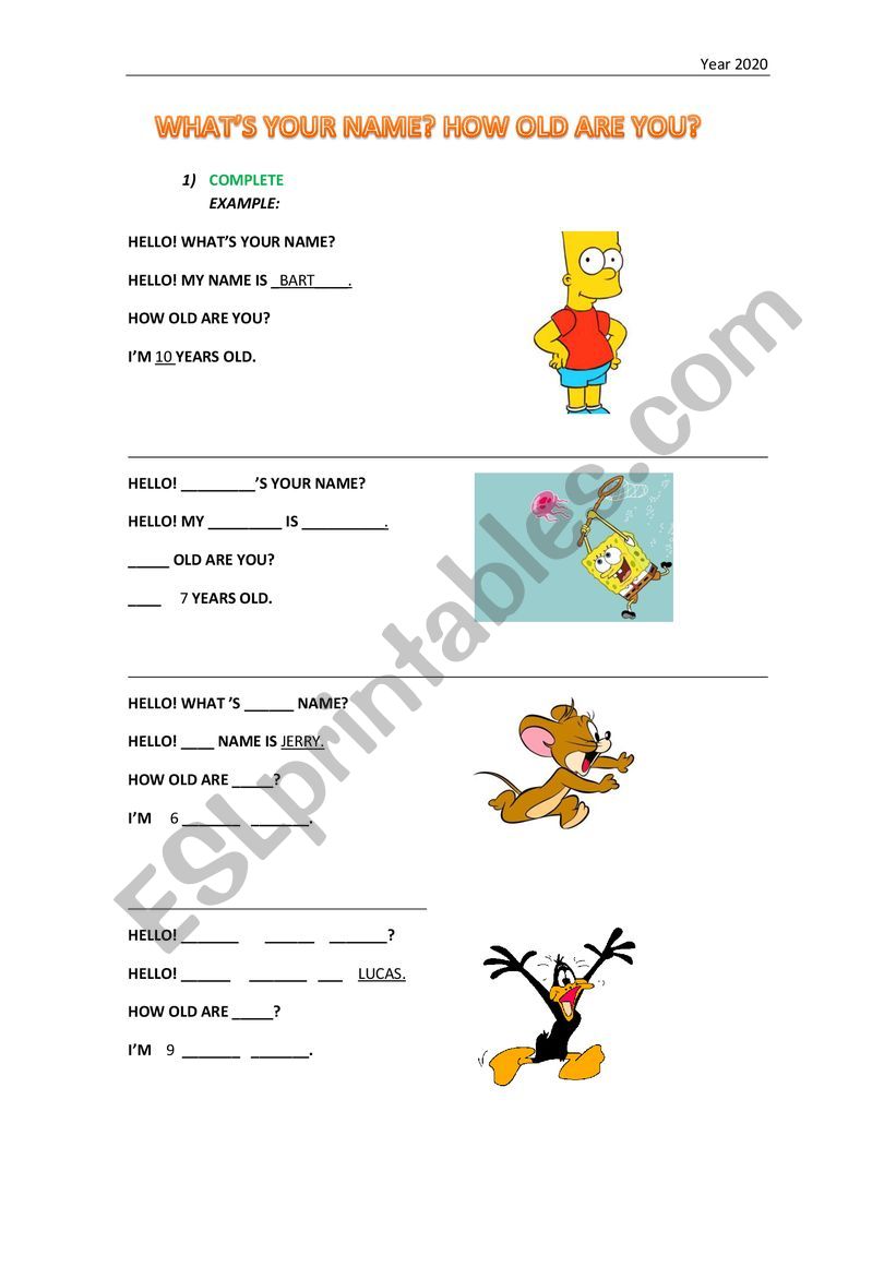 WHAT�S YOUR NAME worksheet