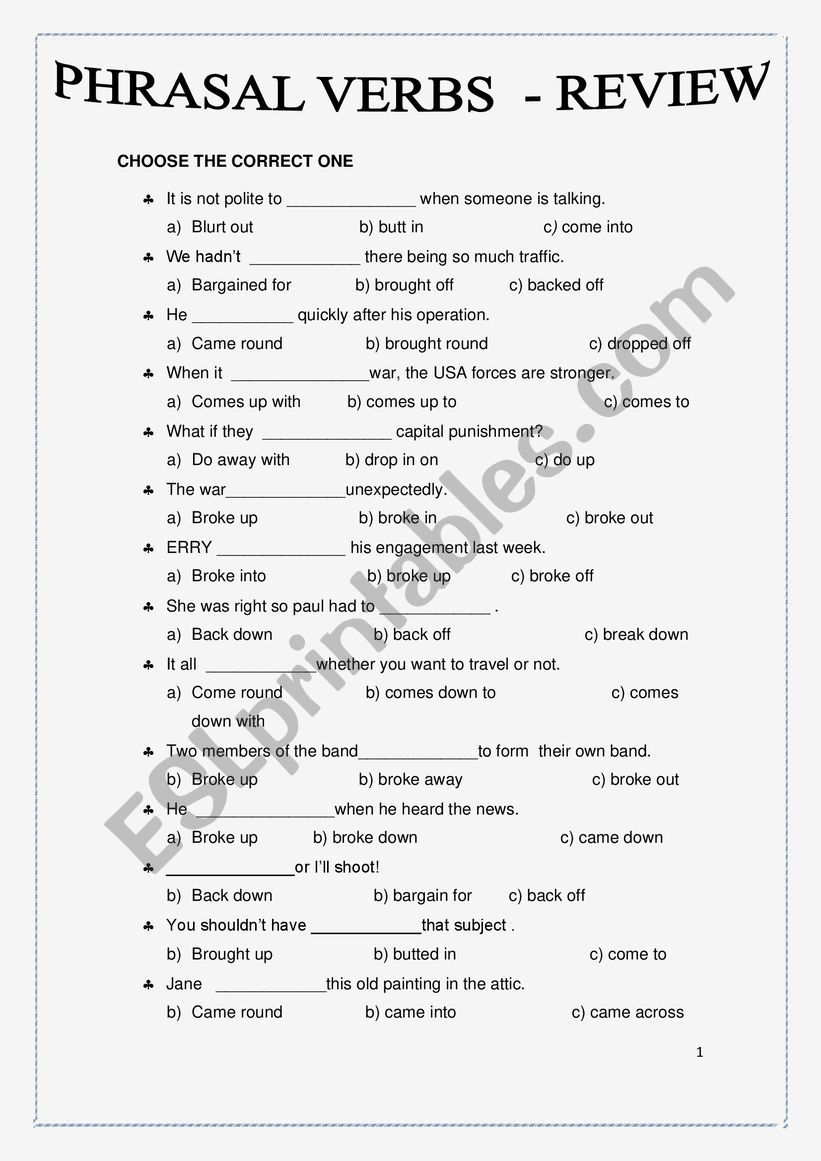 phrasal verbs quiz esl worksheet by mariueu