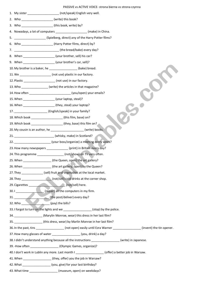 Active vs Passive - ESL worksheet by marusha1981