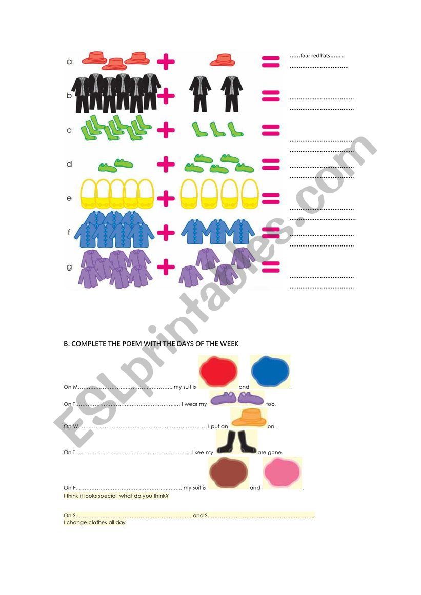 Clothes-colours-opposites worksheet