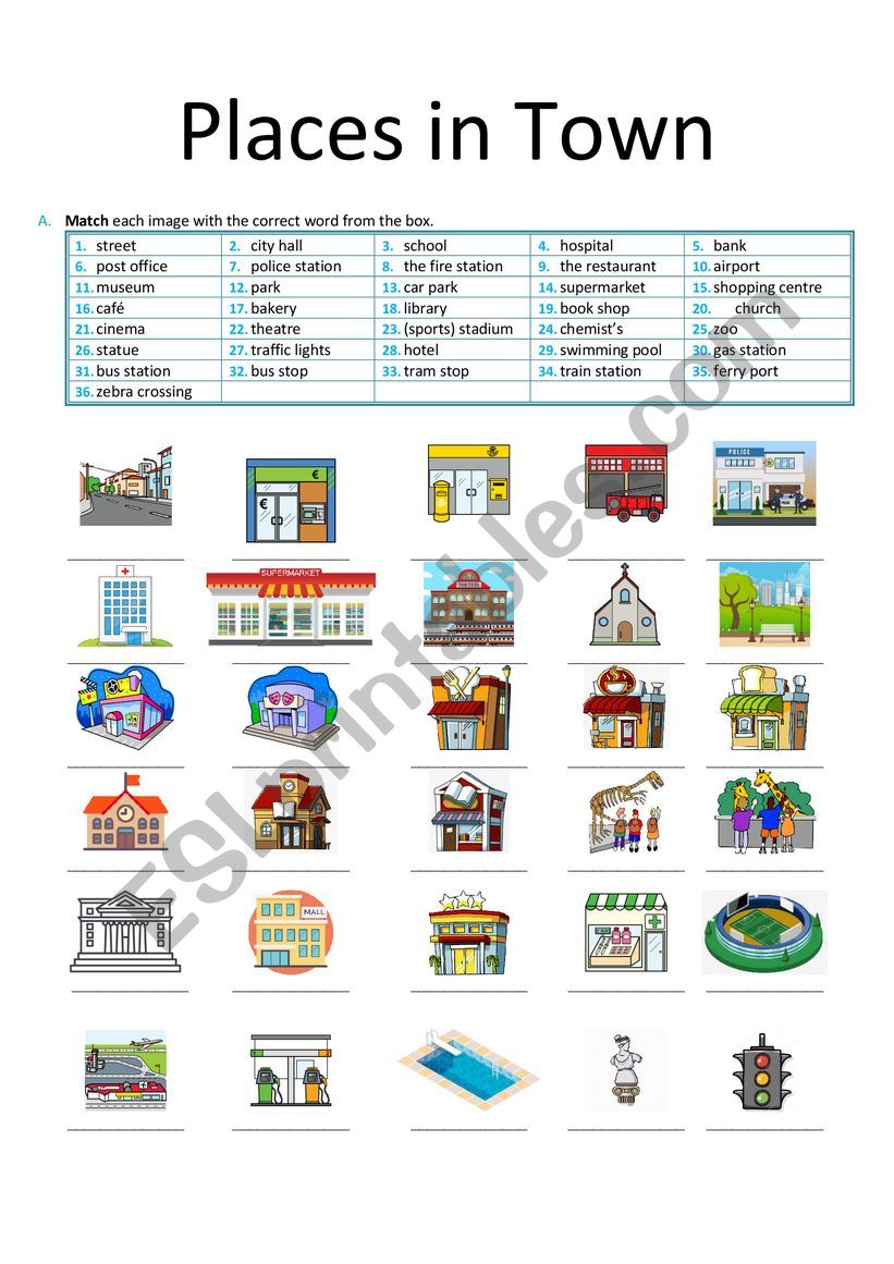 Places in town - ESL worksheet by MarleneJFerreira